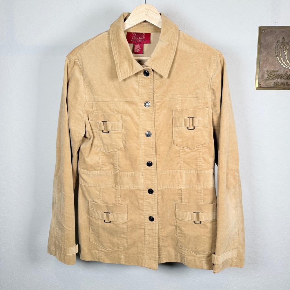 Paris Blues Tan Corduroy Utility Jacket Womens Large Button Front Cargo Pockets